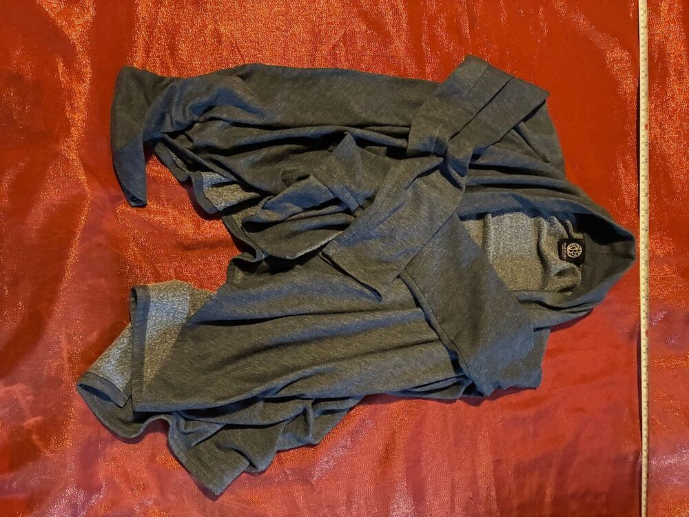 Womens Hooded Cardigan Draped Open Front Long Sleeve Gray Lightweight Casual